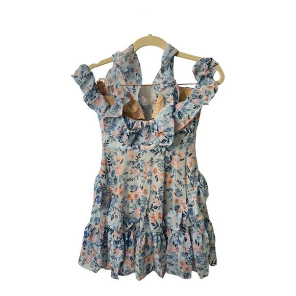 Lovers + Friends Jojo Mini Dress Ruffle Shoulder Cut Out Dainty Meadow Floral XS - Picture 8 of 11